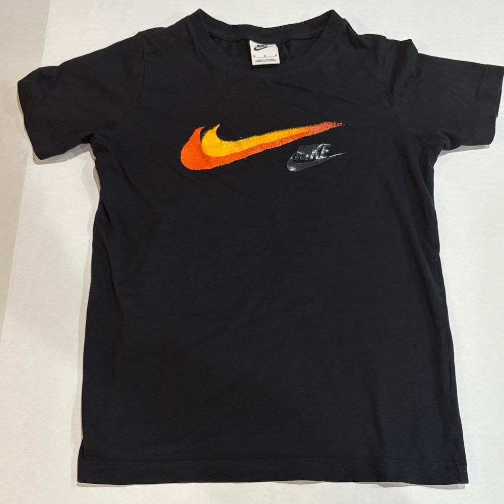 Nike Kids Boys Black Tee with Orange and Silver - Size Medium - Age 8-10